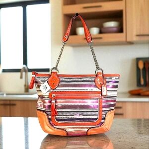 VINTAGE COACH TOTE BAG #23843 POPPY SEQUINS PURSE MULTICOLOR PURPLE